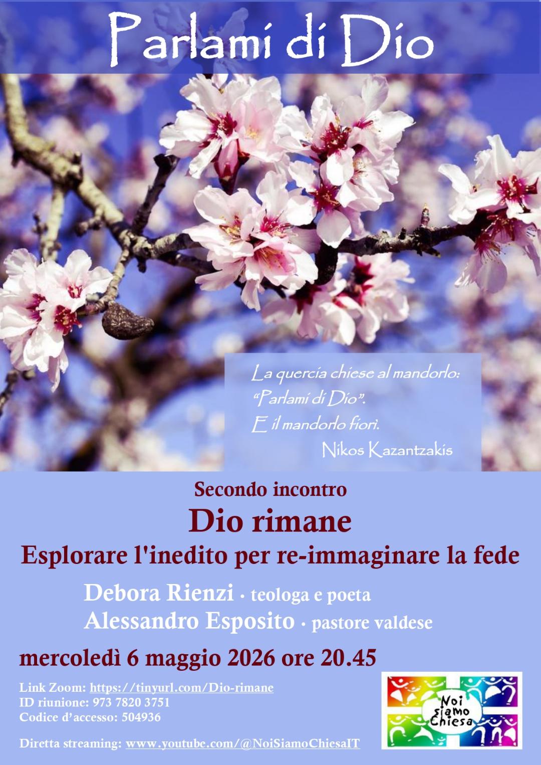 PARLAMI DI DIO – Secondo incontro : DIO RIMANE, Esplorare l’inedito per re-immaginare la fede.